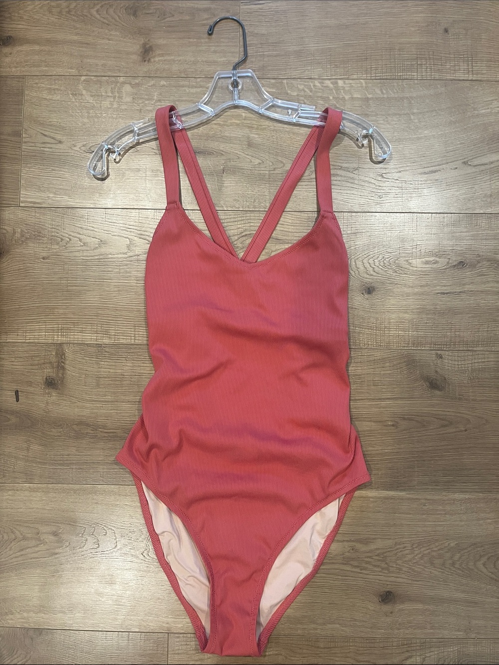Madewell Coral Ribbed Scoop One-Piece Swimsuit
